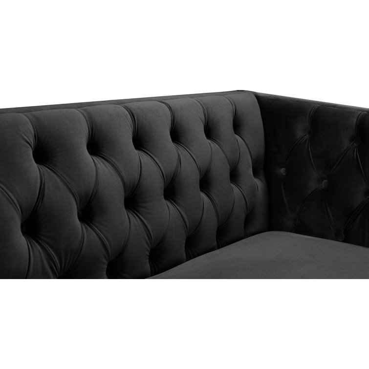 Glamorous Michelle 66'' Black Velvet Tufted Loveseat with Gold Nailhead Trim