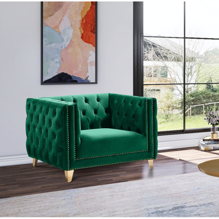 Michelle Green Velvet Armchair with Gold Iron Legs