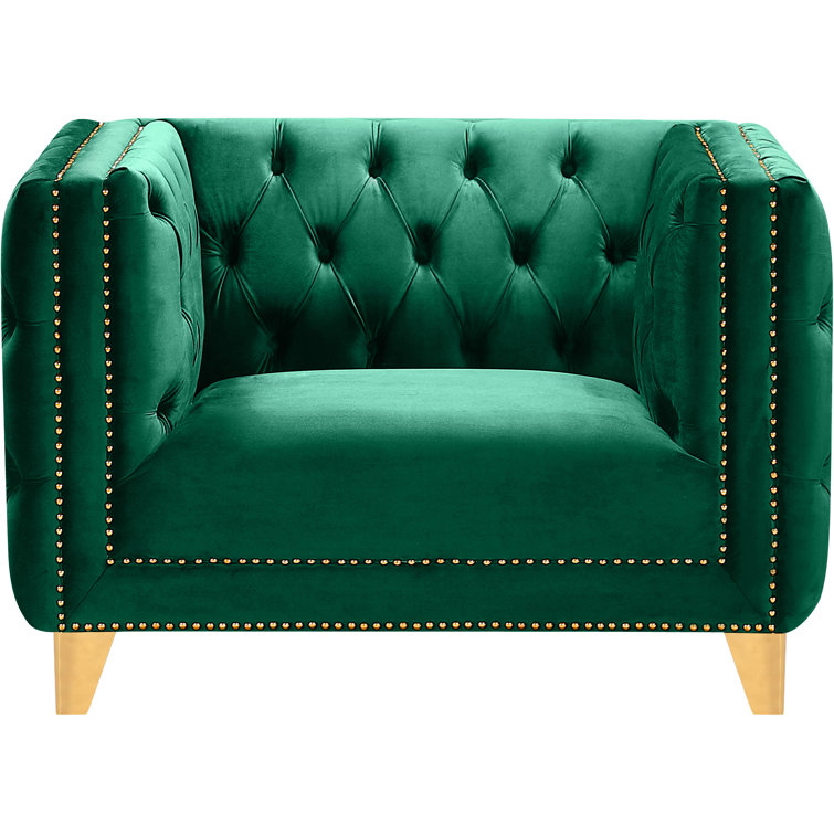 Michelle Green Velvet Armchair with Gold Iron Legs