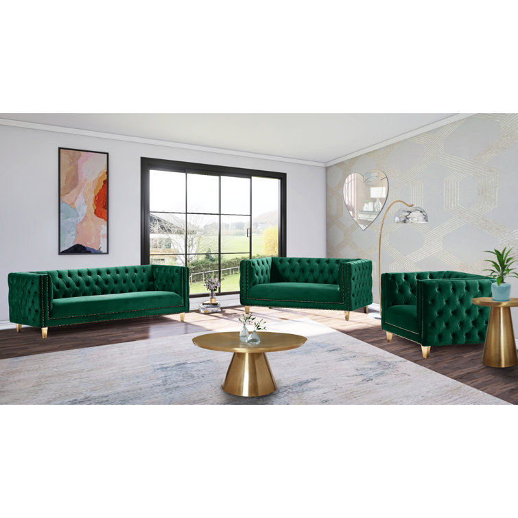 Michelle Green Velvet Armchair with Gold Iron Legs