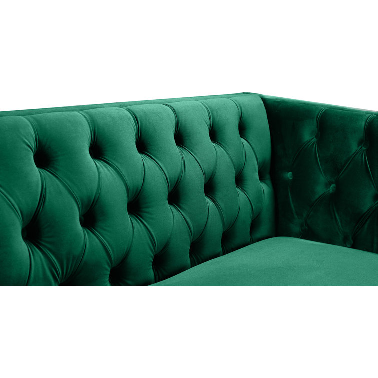 Michelle 66'' Green Velvet Tufted Loveseat with Gold Nailhead Trim