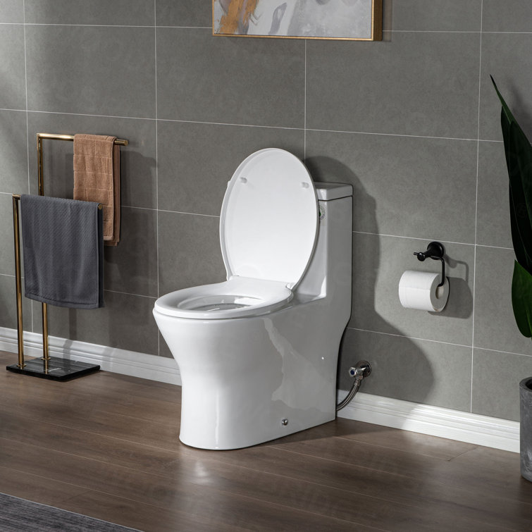 White Elongated Dual-Flush High Efficiency Toilet with Soft-Closing Seat