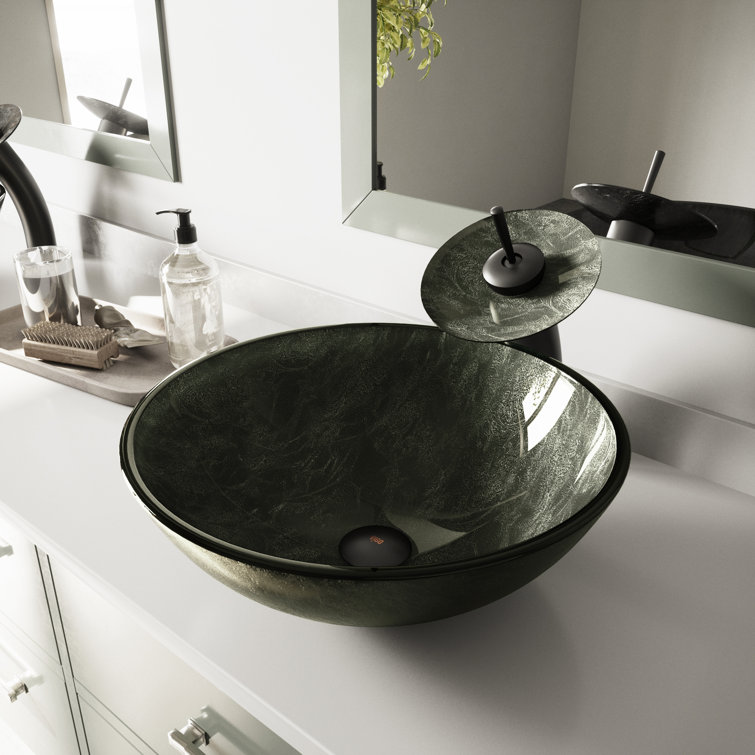 Gray Onyx 17" Circular Glass Vessel Sink