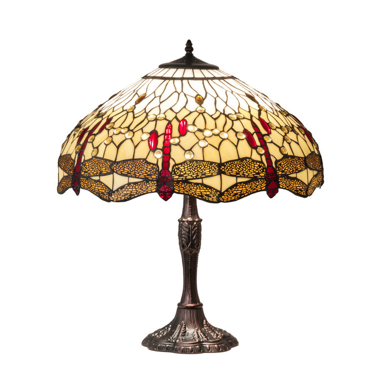 Meyda 26" Mahogany Bronze Dragonfly Stained Glass Table Lamp