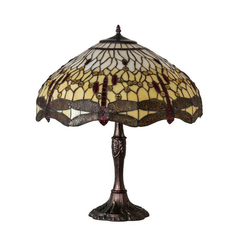 Meyda 26" Mahogany Bronze Dragonfly Stained Glass Table Lamp
