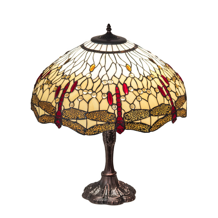 Meyda 26" Mahogany Bronze Dragonfly Stained Glass Table Lamp
