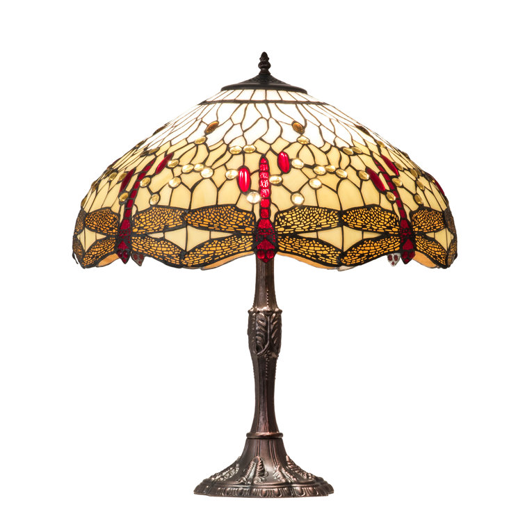 Meyda 26" Mahogany Bronze Dragonfly Stained Glass Table Lamp