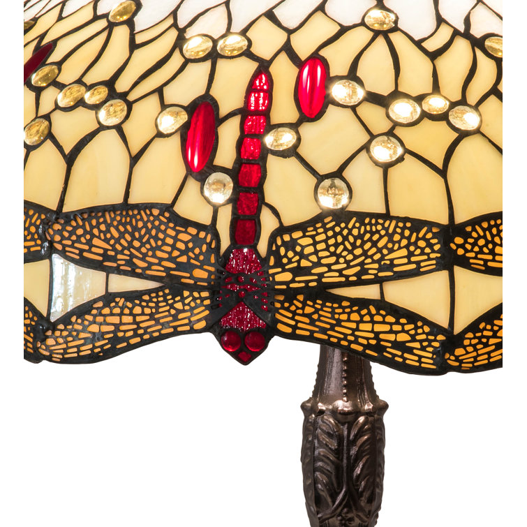 Meyda 26" Mahogany Bronze Dragonfly Stained Glass Table Lamp