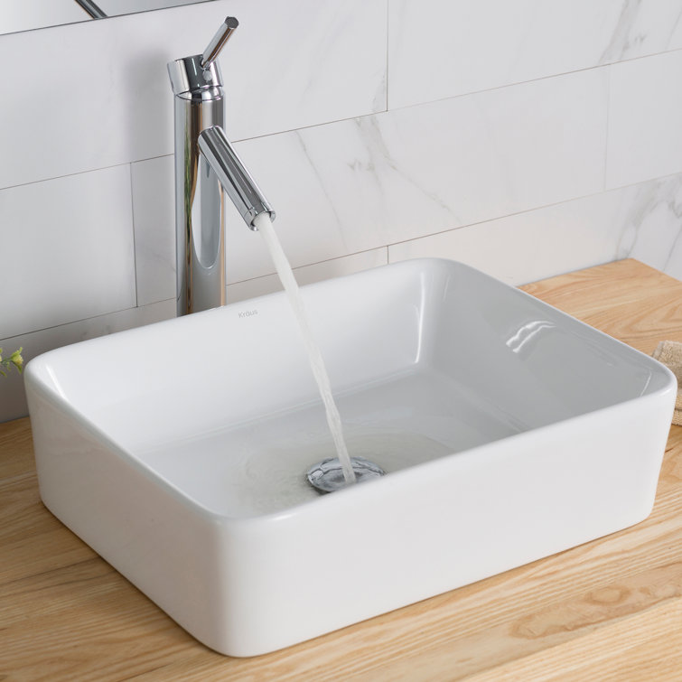 White Ceramic Rectangular Vessel Bathroom Sink