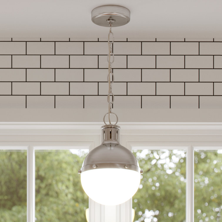 Geoffrey Mini Globe Pendant in Antique Brushed Nickel with White Glass