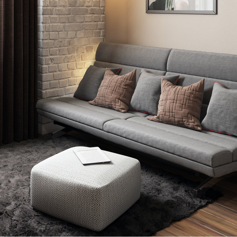 Gray Melange Cotton Blend Square Pouf
