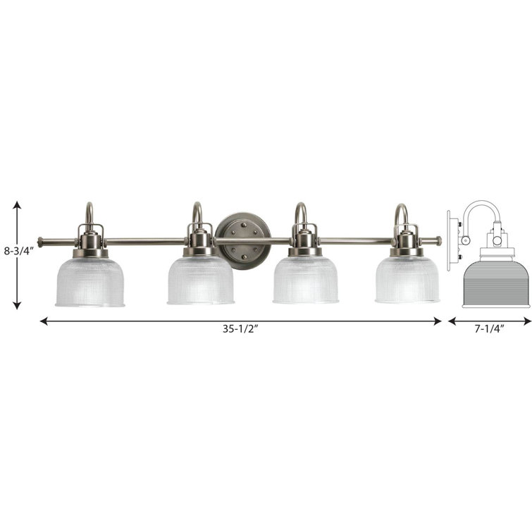 Antique Nickel 35.5" Coastal 4-Light Vanity with Double Prismatic Glass