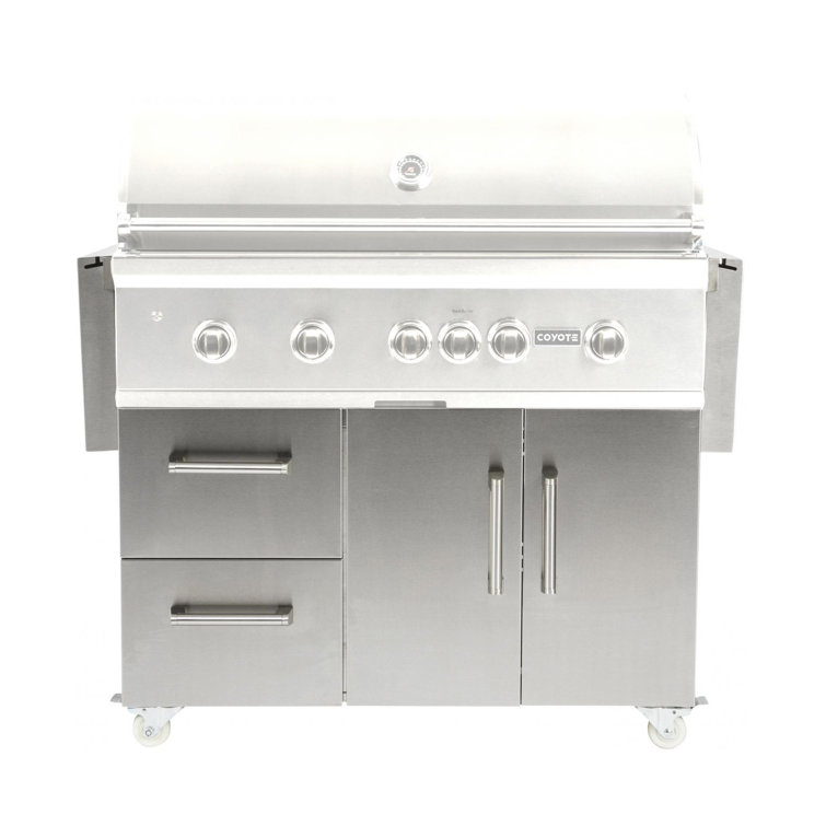 Coyote 71'' Stainless Steel Barbecue Cart with Fold-Down Shelves