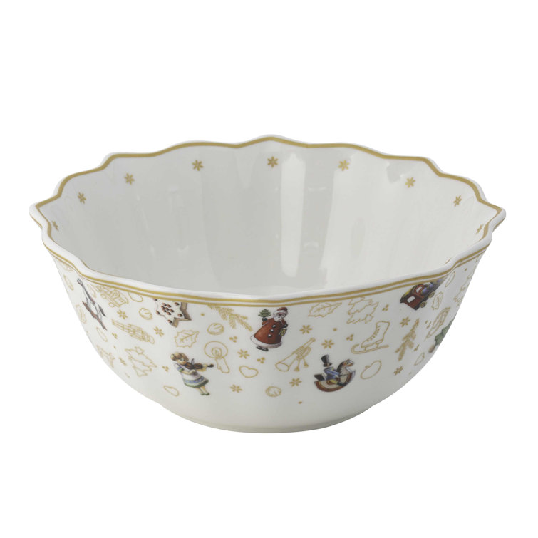 Nostalgic Christmas Charm Porcelain Serving Bowl with Gold-Plated Rim
