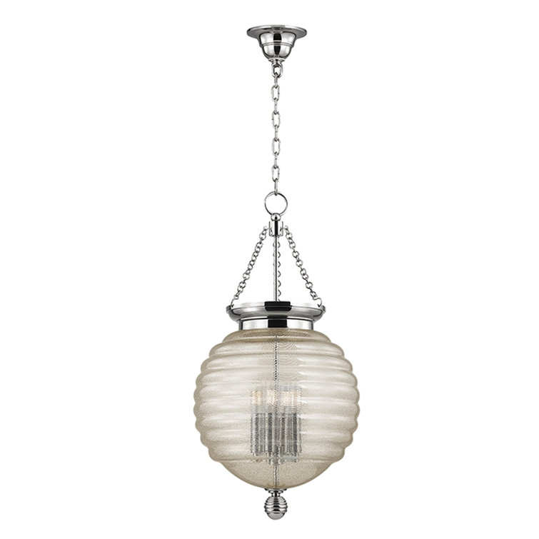 Elegant Coolidge 4-Light Pendant in Polished Nickel with Blown Glass Shade
