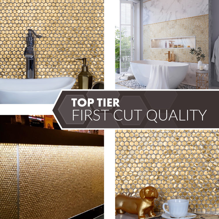 Gold Polished Penny Round Glass Mosaic Tile