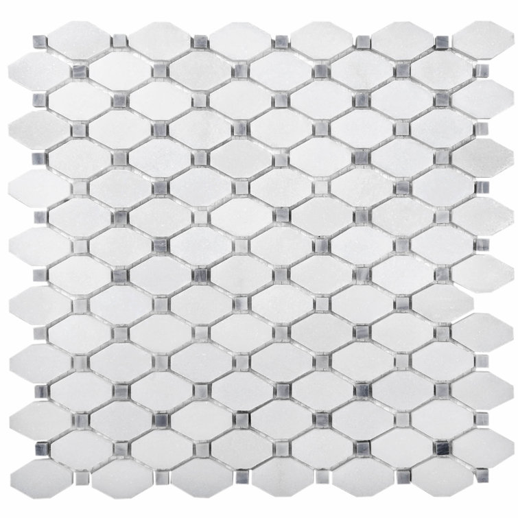 11.2" x 11.6" White and Clear Glass Octagon Mosaic Tile