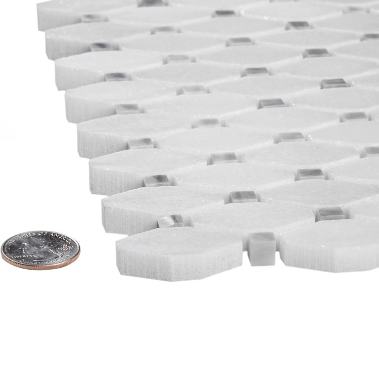 11.2" x 11.6" White and Clear Glass Octagon Mosaic Tile