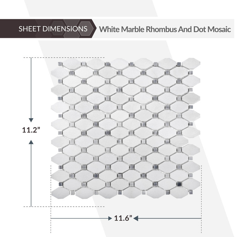 11.2" x 11.6" White and Clear Glass Octagon Mosaic Tile