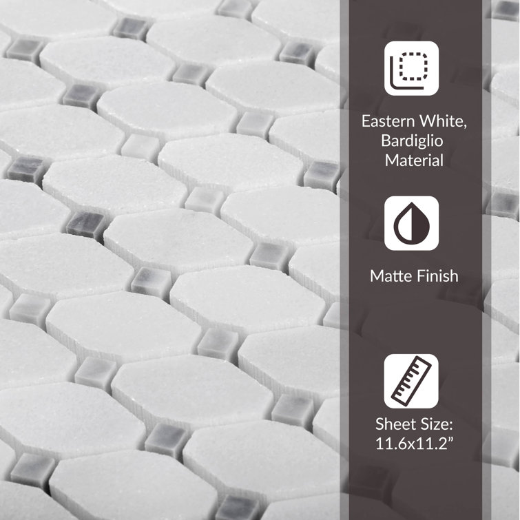 11.2" x 11.6" White and Clear Glass Octagon Mosaic Tile
