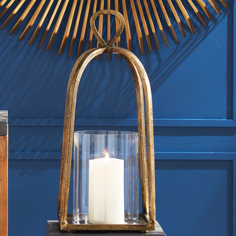 Antique Brass Hurricane Candle Lantern with Glass Insert