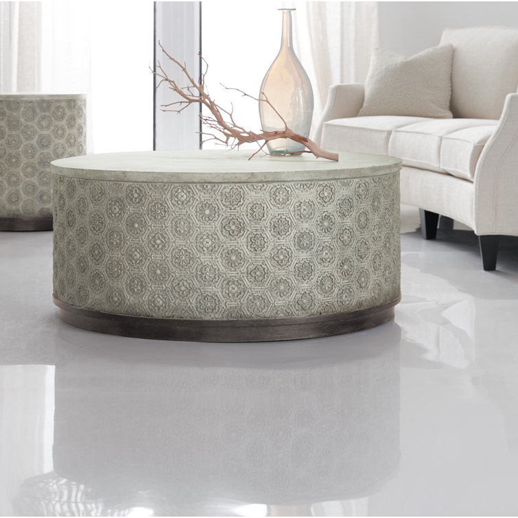 Greystone Round Gray and White Wood Storage Coffee Table