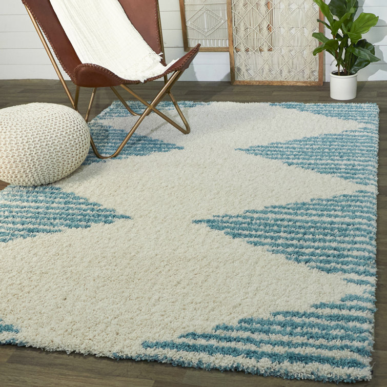 Teal Stripe Rectangular Shag Rug for Kids 5' x 7'