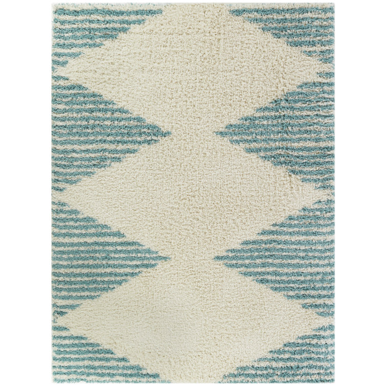 Teal Stripe Rectangular Shag Rug for Kids 5' x 7'