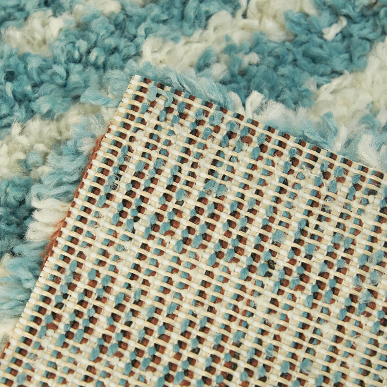 Teal Stripe Rectangular Shag Rug for Kids 5' x 7'