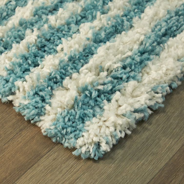 Teal Stripe Rectangular Shag Rug for Kids 5' x 7'