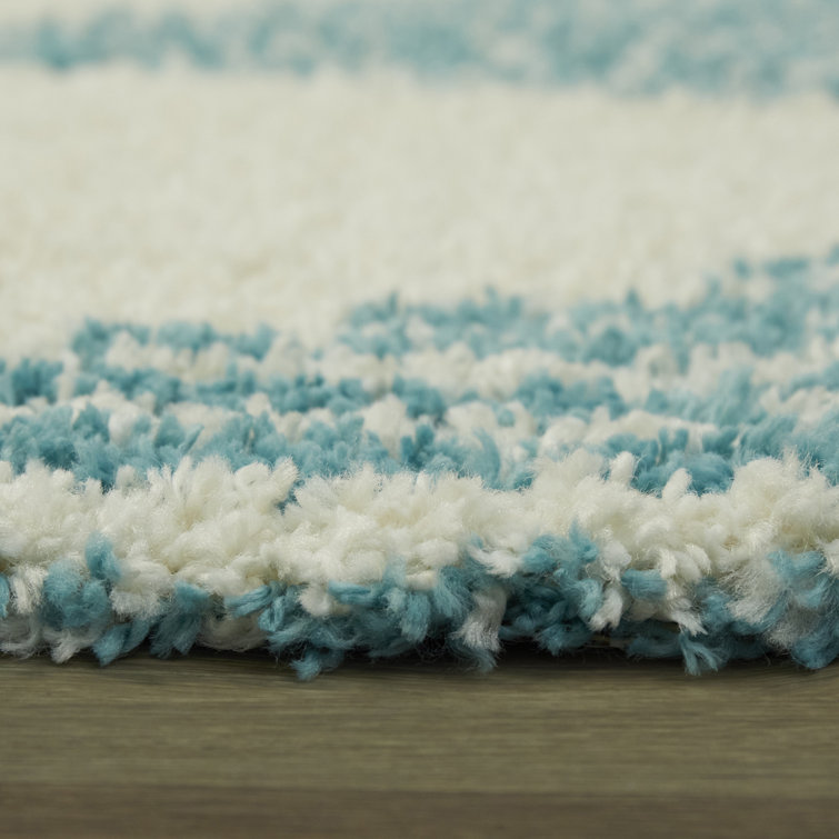 Teal Stripe Rectangular Shag Rug for Kids 5' x 7'
