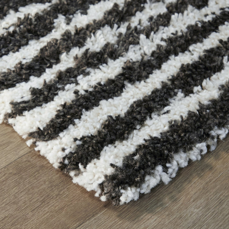 Charcoal and White Stripe Shag Kids' Rug 5' x 7'