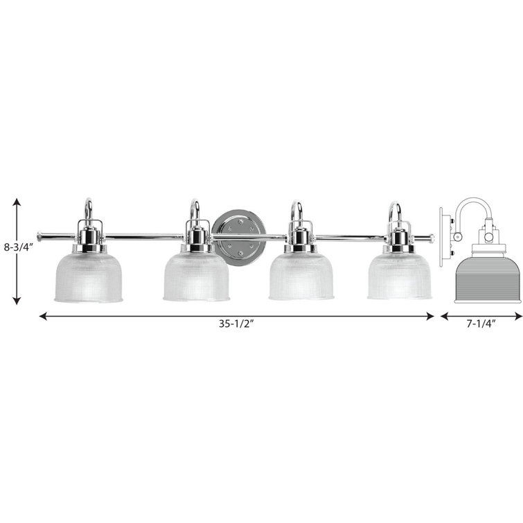 Archie Polished Chrome 4-Light Vintage Vanity Fixture with Double Prismatic Glass Shades