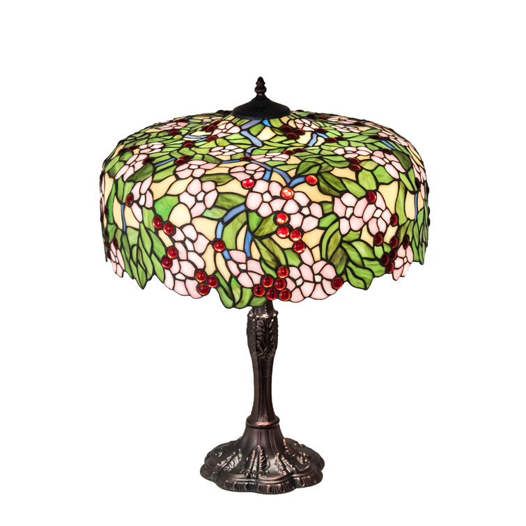 Tiffany Cherry Blossom 26" Stained Glass Table Lamp in Mahogany Bronze