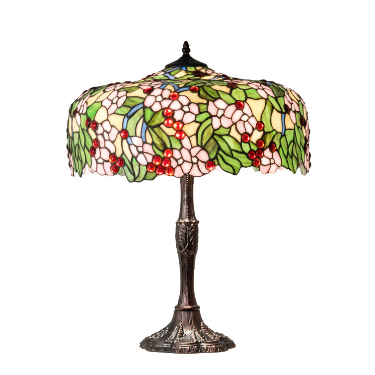 Tiffany Cherry Blossom 26" Stained Glass Table Lamp in Mahogany Bronze