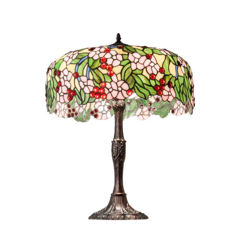 Tiffany Cherry Blossom 26" Stained Glass Table Lamp in Mahogany Bronze