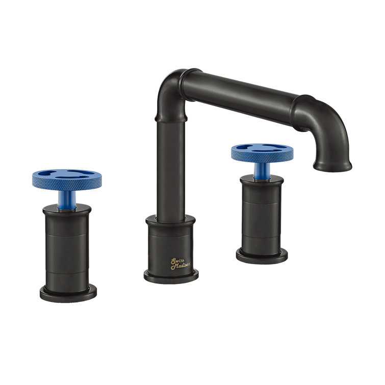 Swiss Madison Avallon Matte Black 8" Widespread Bathroom Faucet with Blue Handles