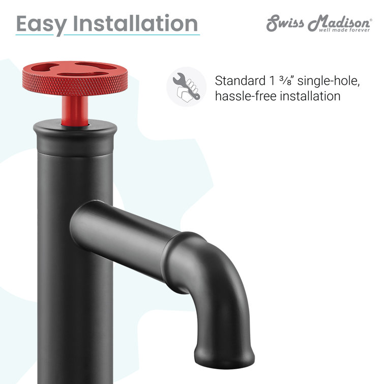 Matte Black and Red Single-Handle High Arc Bathroom Faucet