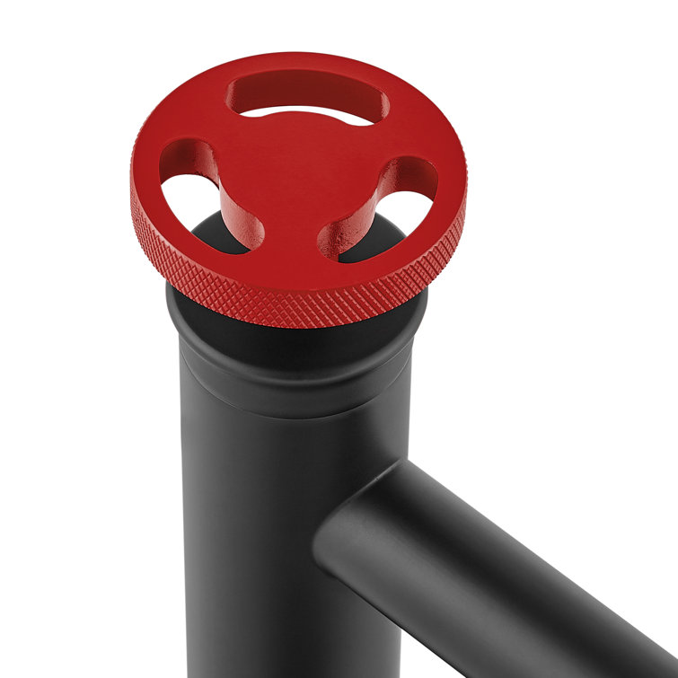Matte Black and Red Single-Handle High Arc Bathroom Faucet