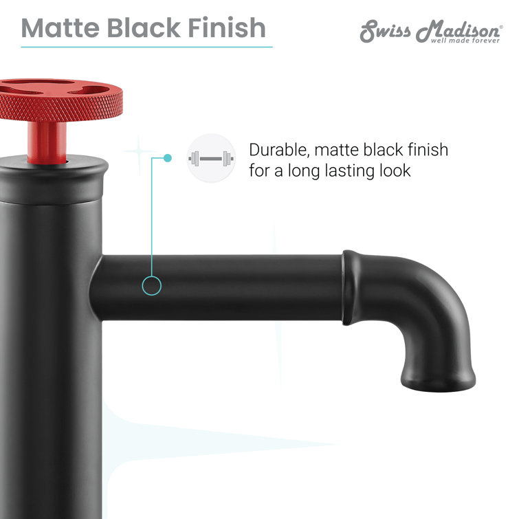 Matte Black and Red Single-Handle High Arc Bathroom Faucet