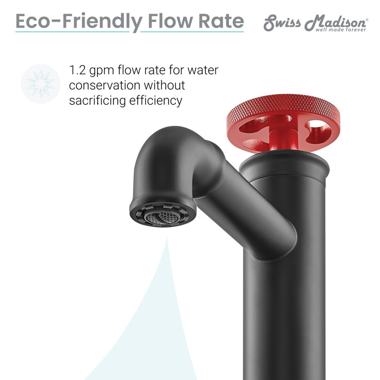 Matte Black and Red Single-Handle High Arc Bathroom Faucet