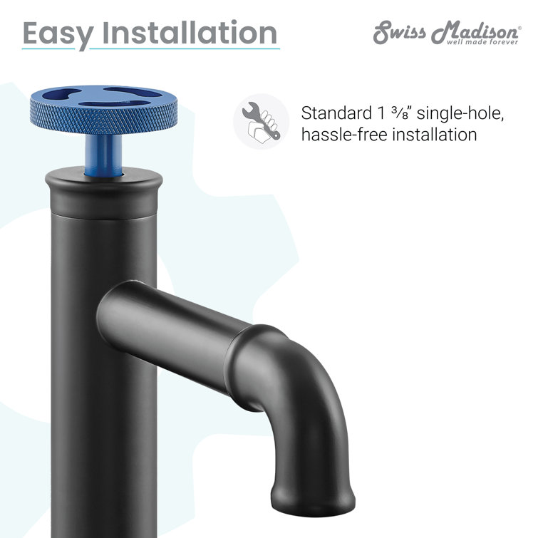 Matte Black and Blue Single-Handle Bathroom Faucet