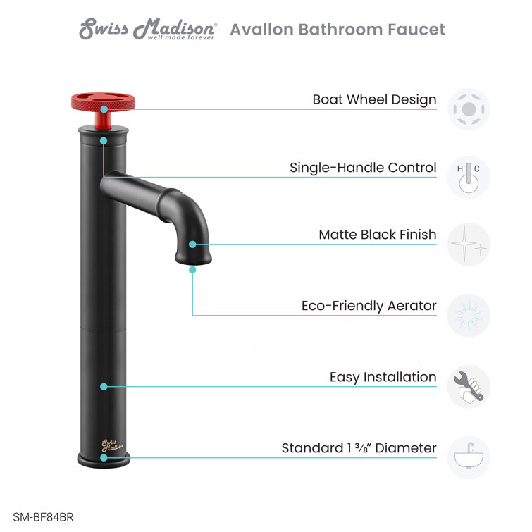 Matte Black and Red Single-Handle High Arc Bathroom Faucet