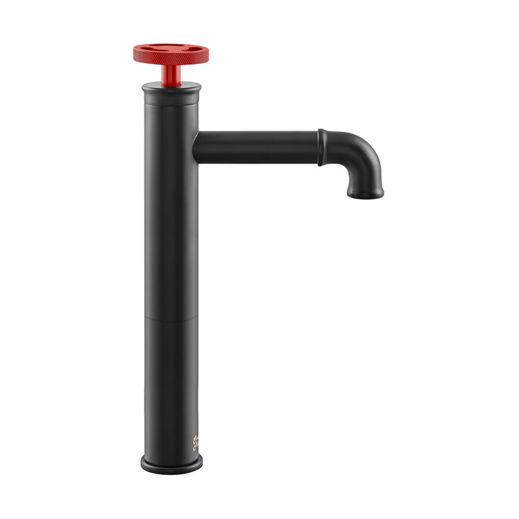 Matte Black and Red Single-Handle High Arc Bathroom Faucet