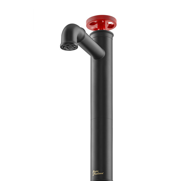 Matte Black and Red Single-Handle High Arc Bathroom Faucet