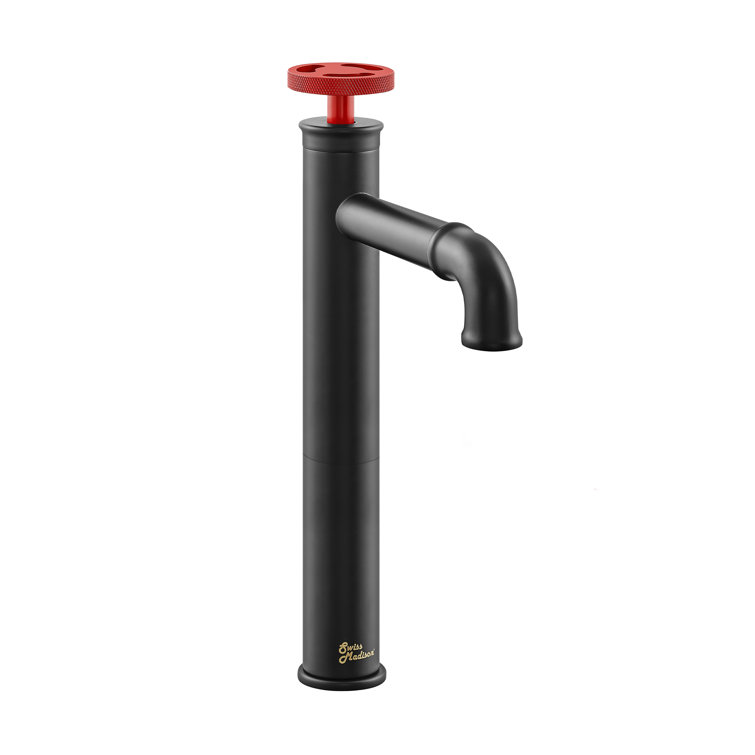 Matte Black and Red Single-Handle High Arc Bathroom Faucet