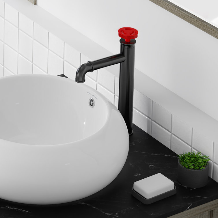 Matte Black and Red Single-Handle High Arc Bathroom Faucet