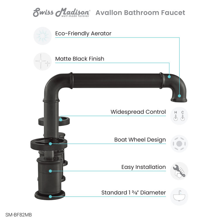 Avallon Matte Black Double-Handle Widespread Bathroom Faucet