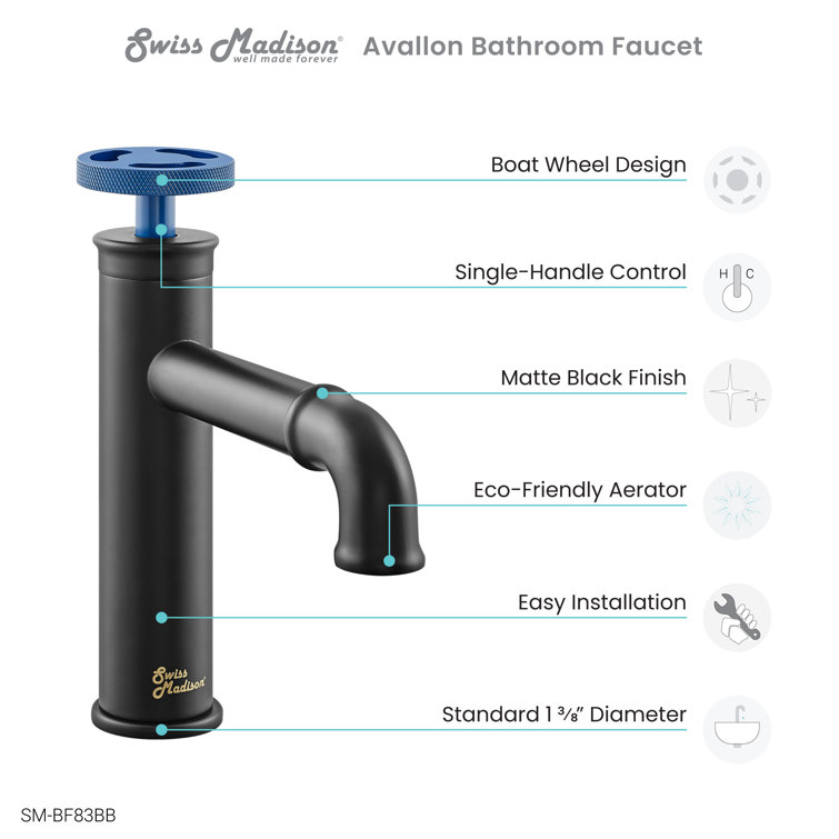 Matte Black and Blue Single-Handle Bathroom Faucet