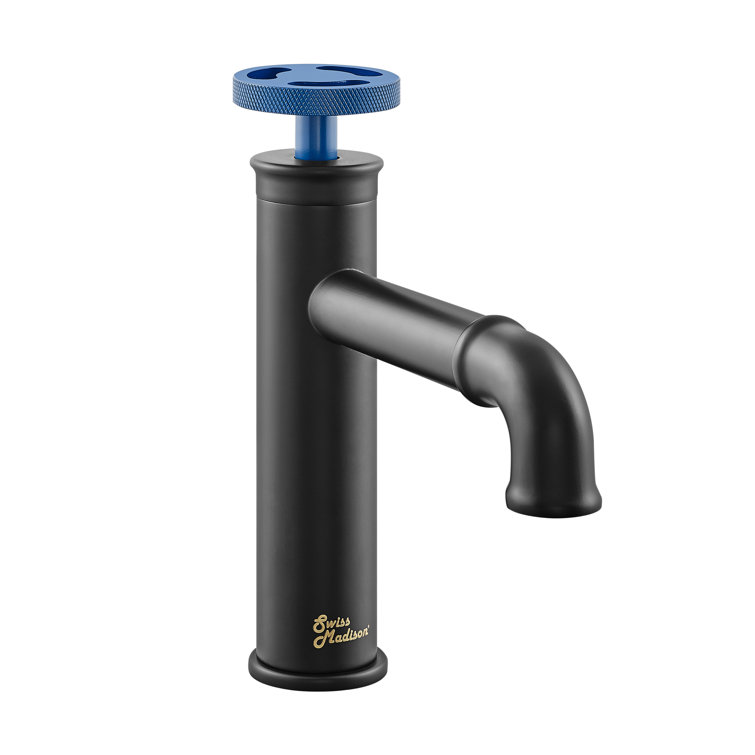 Matte Black and Blue Single-Handle Bathroom Faucet